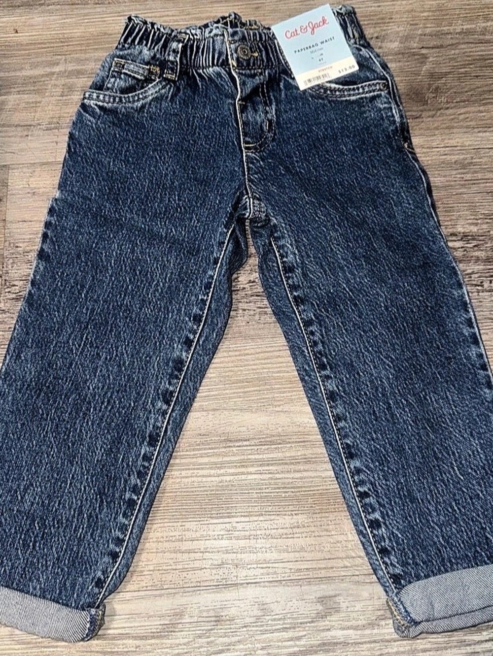 Cat & Jack Toddler Girls' Paperbag Waist Mid Rise Stretch Denim Pants Jeans Blue